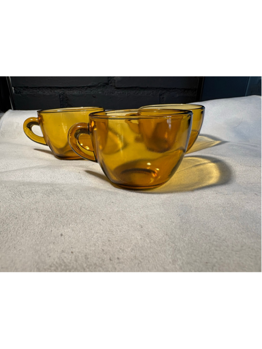 Vintage Amber Glass Mugs Set of 3 One Size